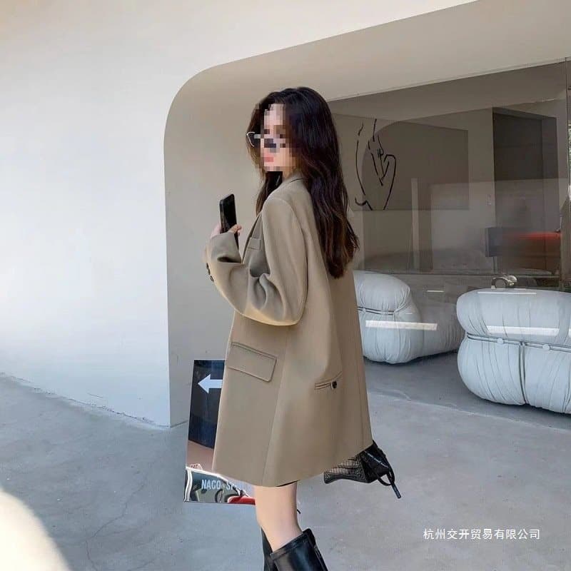 New Spring/Autumn Women's Blazer, Unique Design, Korean Style, Back Slit, Casual Loose Fit, Black Long Sleeve