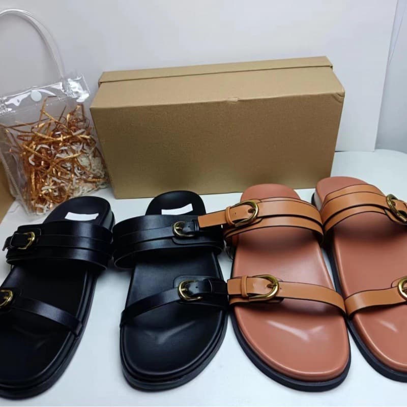 2024ZA Export New Women's Shoes Round Toe with Buckle Thick-soled Flats Slippers Sandals for Home and Outdoor Wear Beach