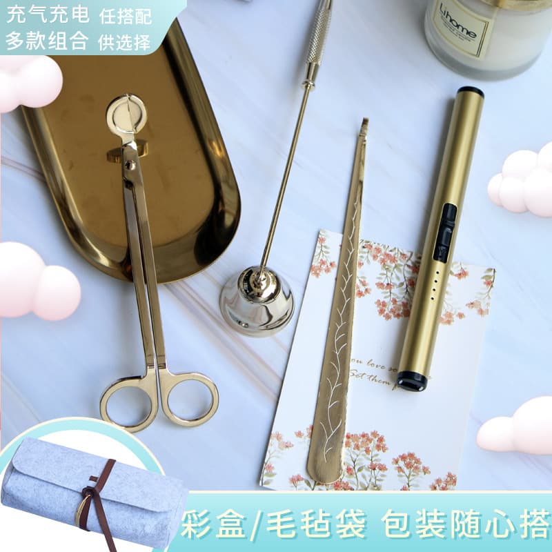Aromatherapy Candle Tool Set Candle Scissors Wick Hook Snuffer Bell Cover Wick Trimmer Candle Accessories Gift Box