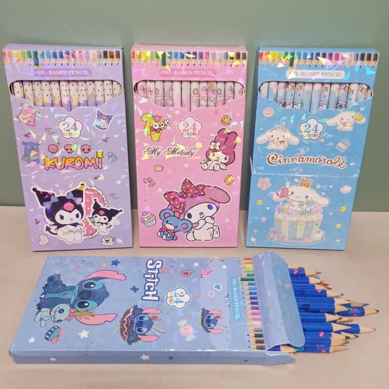 Foreign trade Sanrio Stitch 24 color lead Lilo Stitch Capybara graffiti painting wooden pencil batch