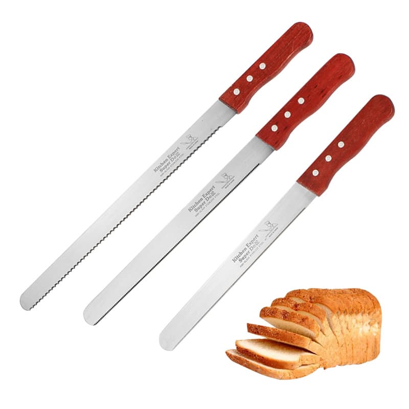Slicing Knife with Wooden Handle That Doesn't Shed Debris, Stainless Steel Serrated Knife with Coarse and Fine Teeth, Sharp Edge, Household Baking Bread Knife