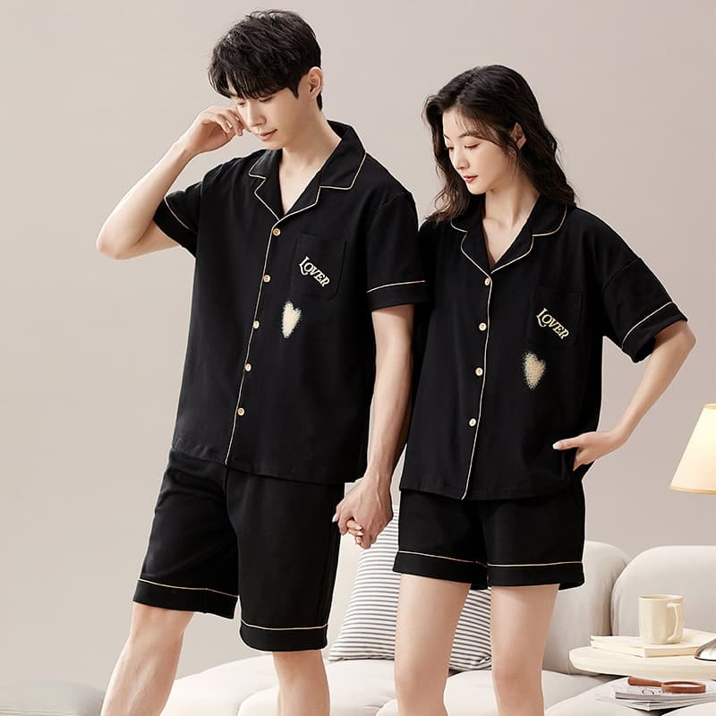 2025 Summer New Couple Pajamas Short Sleeve Shorts Set Cotton Summer Men Women Casual Loose Homewear