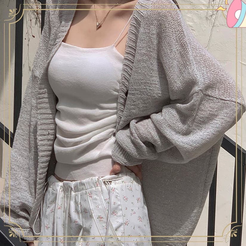 Large size lazy wind ice silk knitted cardigan jacket women's summer long-sleeved sun protection blouse fashionable fat girl slimming top