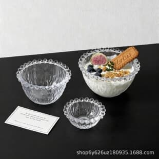 Ins Beaded Glass Bowl Dessert Ice Cream Bowl Fruit Salad Bowl Household Soy Sauce Dish Oatmeal Yogurt Bowl