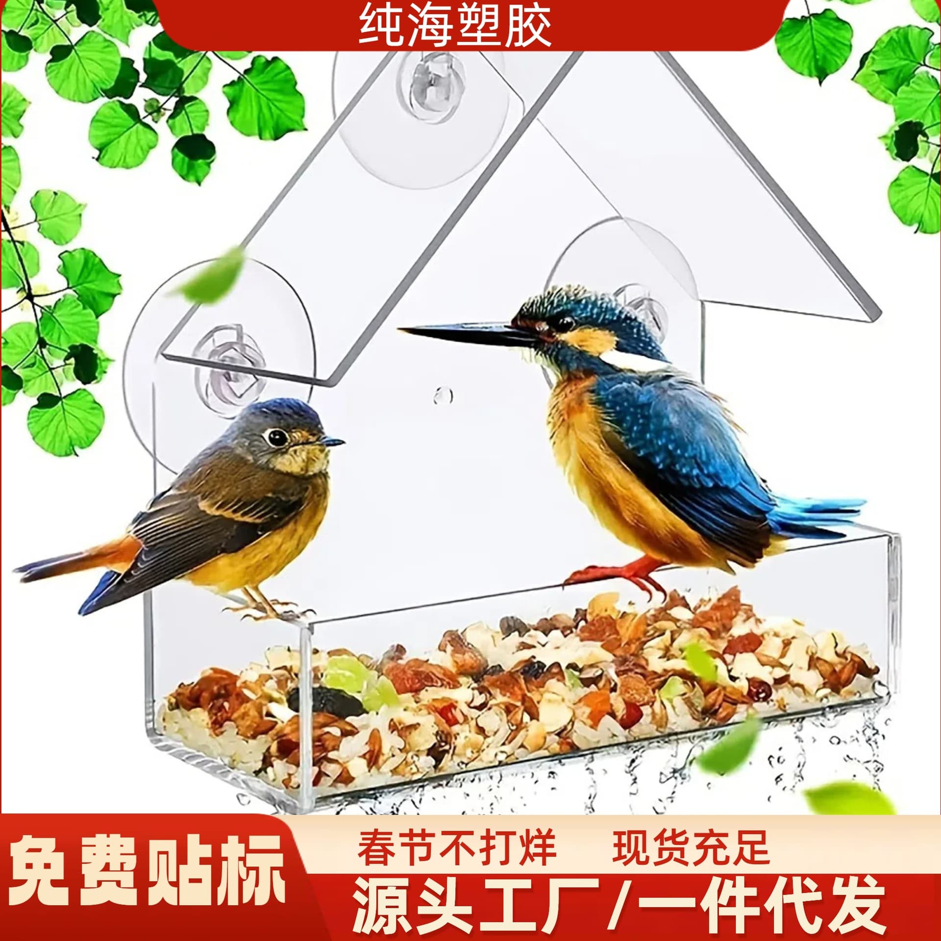 Acrylic Bird Feeder Transparent Wall Mounted Hummingbird Cage Pet Supplies Available in Stock Wholesale from Zhejiang