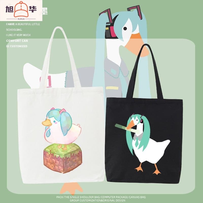 Hatsune Miku My Co-branded World Duck Goose Killing Printed Canvas Bag Women's Bag Large Capacity Portable Shoulder Bag
