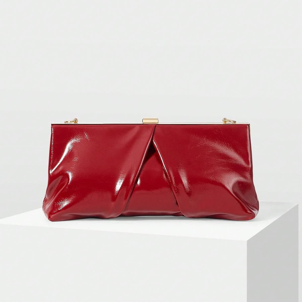 Red Glossy Twist Pleated Evening Clutch for Women, Pleated Dress Bag, Wedding Bridal Bag, Party Banquet Handbag