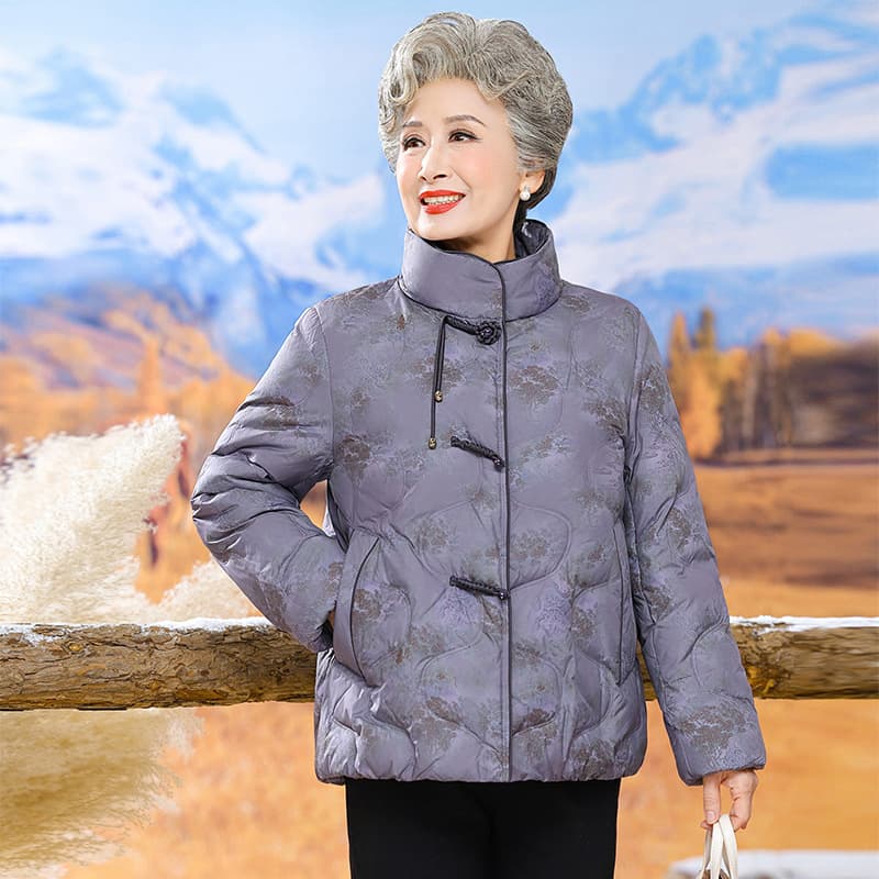 Middle-Aged and Elderly Down Jacket Short Style Chinese Style Mom Wear Outerwear Grandma Cotton Coat New Top Winter 90% White Duck Down