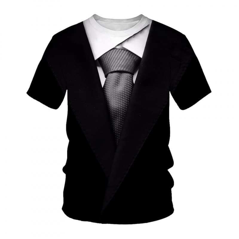 Summer Short Sleeve T-Shirt New Trendy Fake Two-Piece 3D Print Men's Crew Neck Casual Sports Short Sleeve Base Layer