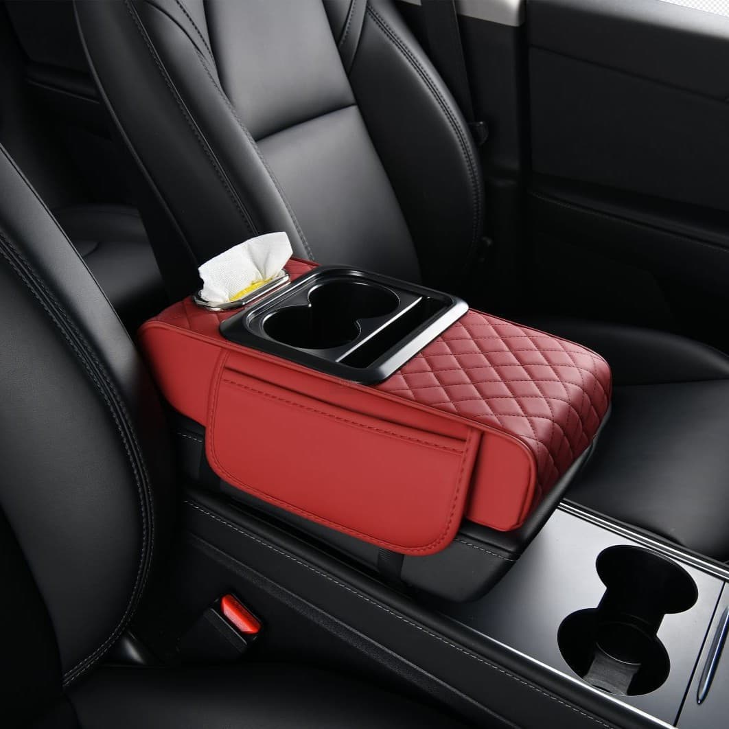 Universal Car Armrest Box Organizer, Multi-functional 4-in-1 Tissue Box, Cup Holder, and Heightening Pad