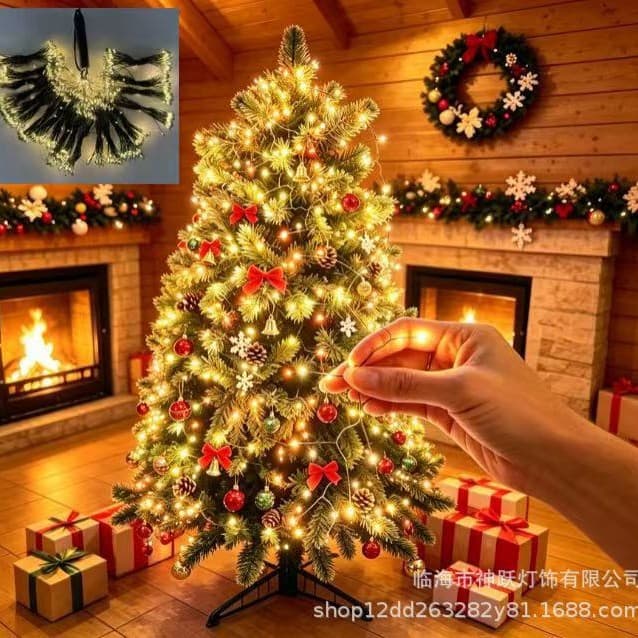 Cross-border Wholesale Horsehair Firecracker LED Strip Ring Christmas Tree Decorative String Lights with Top Star Yard Outdoor LED Tree Lights