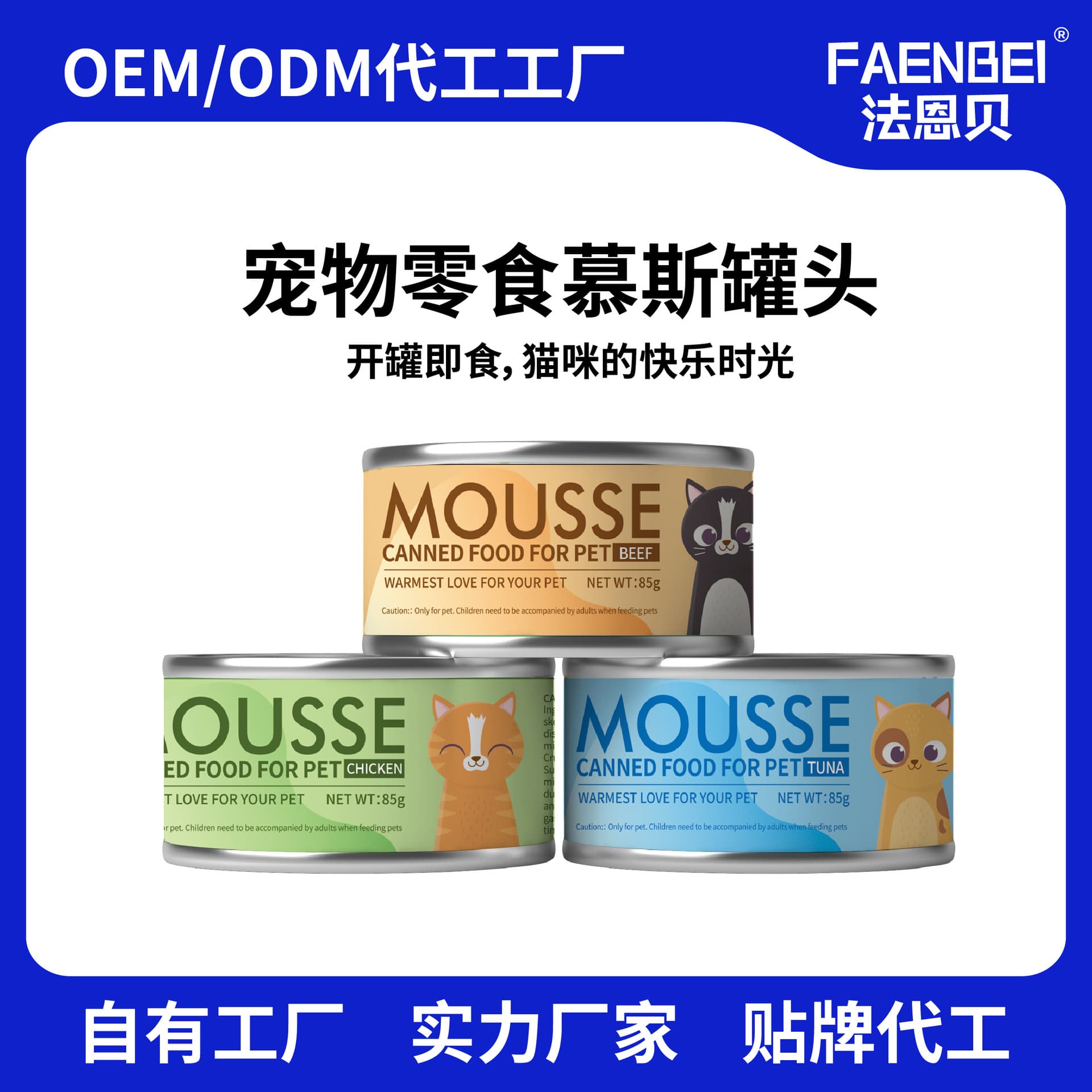 Faenbei English Pet Snacks for Adult and Young Cats, Canned Cat Food Mousse
