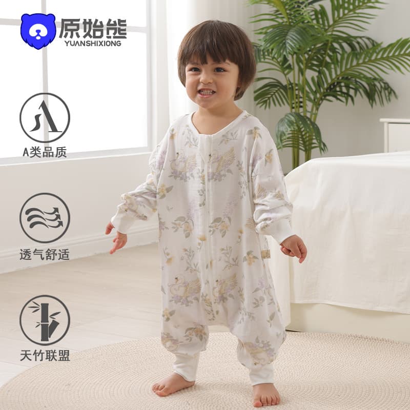Bamboo Cotton Gauze Split-Leg Sleep Sack Summer Class A Bodysuit Infant Anti-Kick Pajamas Baby Toddler 1-3 Years