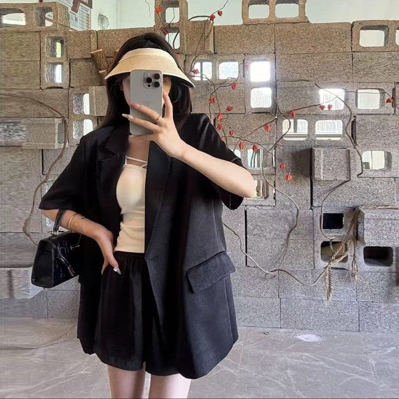 Two-piece suit jacket new suit short-sleeved suit summer temperament shorts design casual and fashionable