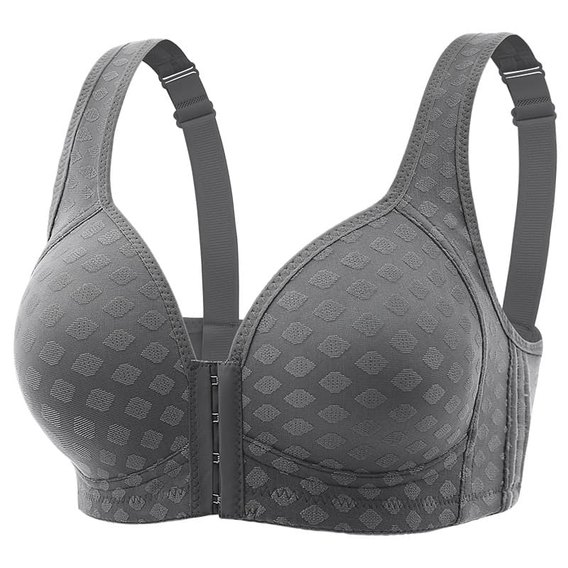 Large Size Front Closure Push-Up Bra, Wire-Free, Thin and Breathable, Beautiful Back Design for Middle-Aged Women