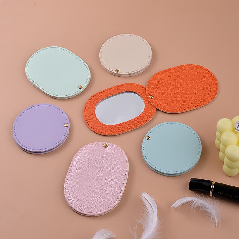 Portable Makeup Mirror round PU Leather Compact Size Beauty Tool for On-The-Go Touch-ups Personalized Logo Available