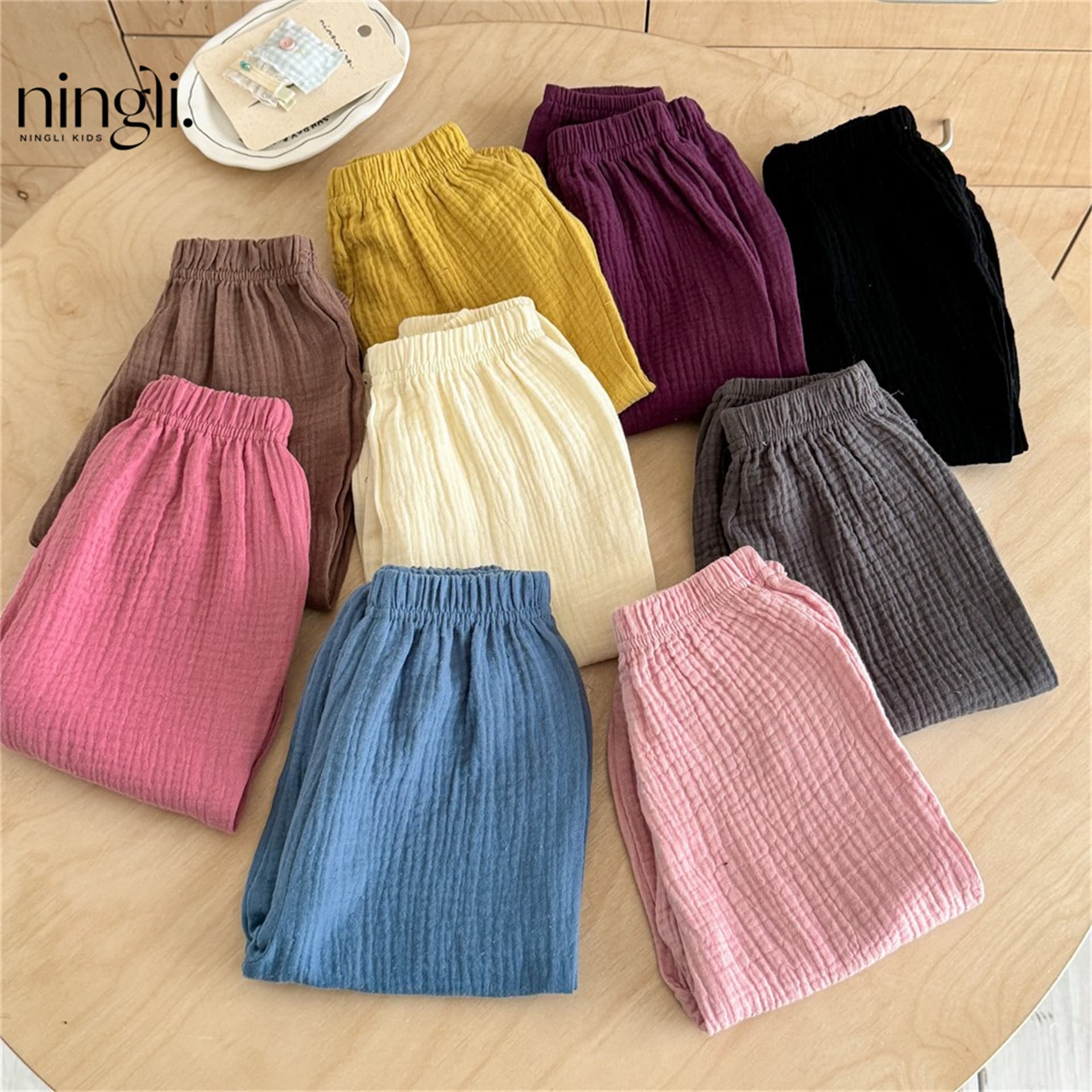 Summer Baby Double-Layer Cotton Gauze Elastic Hem Mosquito-Proof Pants, Kids Candy Color Cropped Pants, Baby Bloomers, Air Conditioning Pants, Trendy