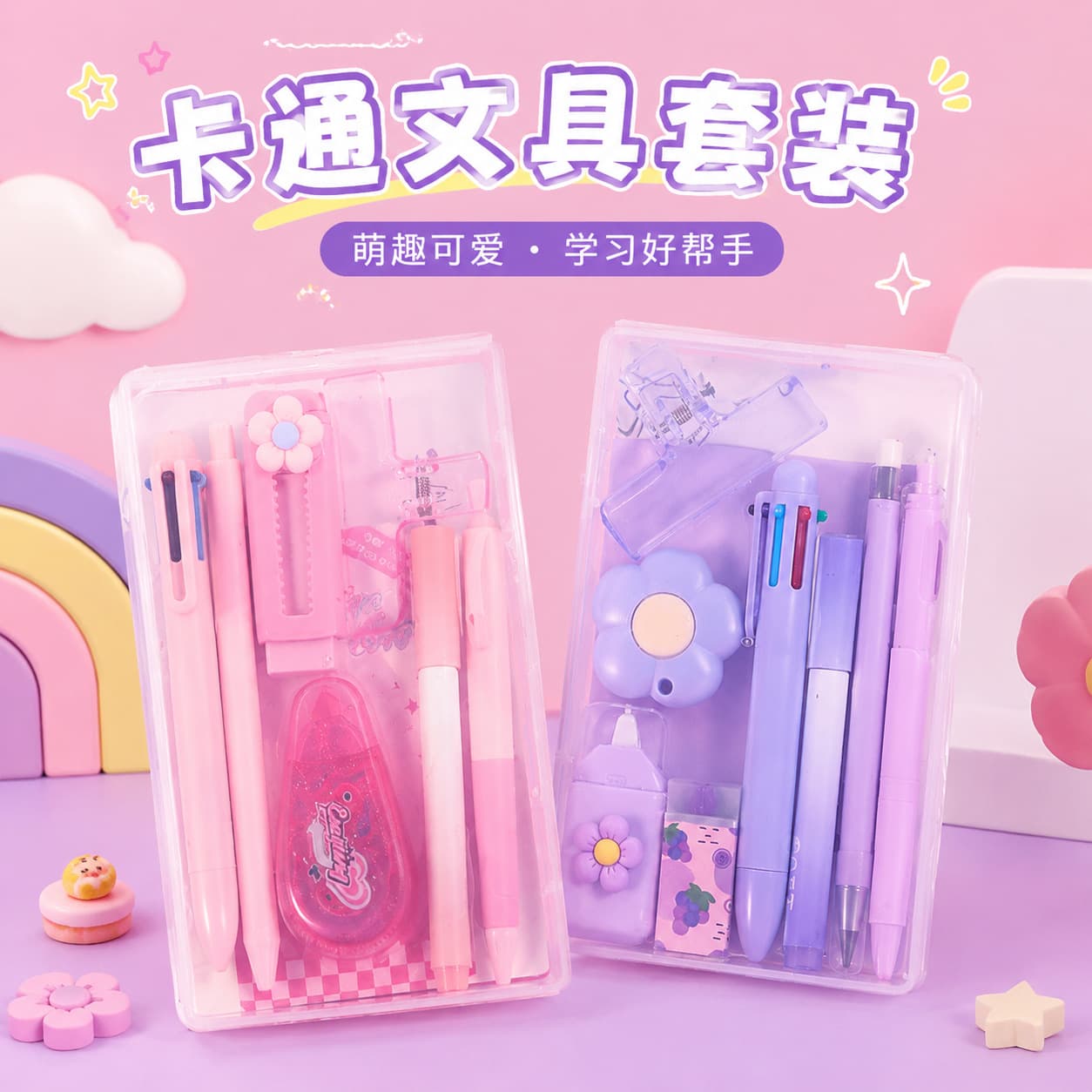 Cross-border cartoon stationery set ins simple children's learning stationery essential gift for the beginning of school holiday souvenir gift