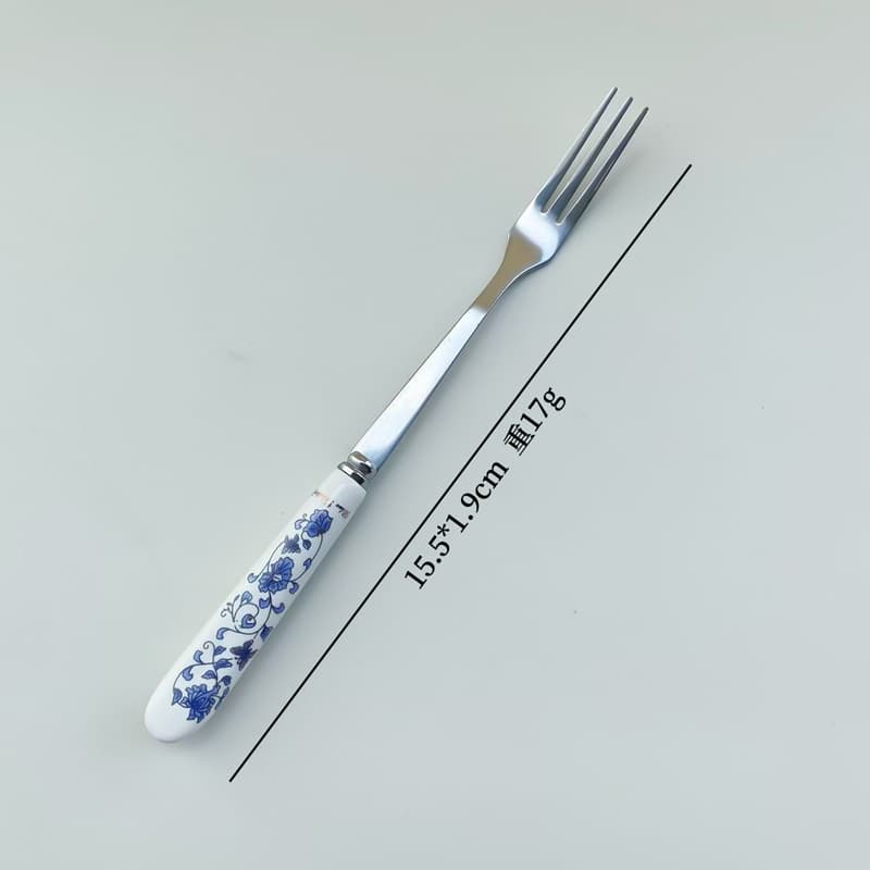 Ceramic Handle Stainless Steel Spoon Korean Decal Coffee Spoon Long Handle Stirring Spoon Small Ice Fork Fruit Fork Dessert Spoon