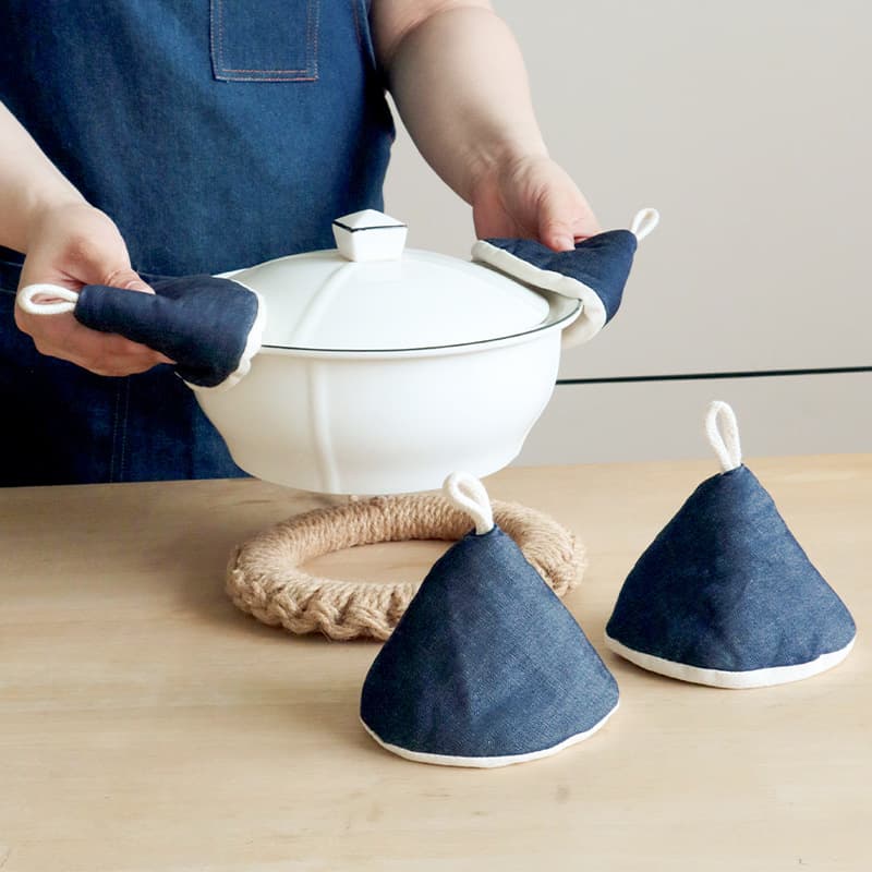 Vintage Denim Pot Hat High Temperature Resistant Large Pot Lid Knob Cover Triangular Pot Handle Sleeve