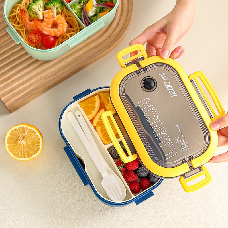 Plastic Sealed Student Lunch Box, Microwave-Safe, Compartmentalized Lunch Container for Office Workers, Portable Double-Layer Design