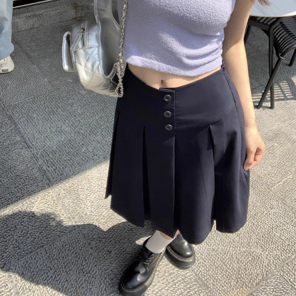 2026 spring and autumn style single-breasted design pleated skirt for outer wear feminine high-waisted slim A-line skirt mid-skirt
