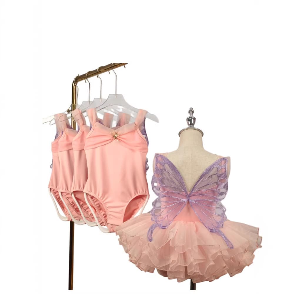 Girls Dance Dress Children Butterfly Wings Dance Costume Performance Wear Ballet Dancewear
