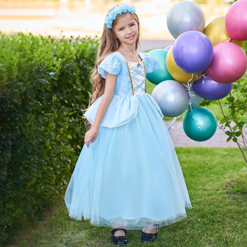 Amazon New Children's Cinderella Cosplay Dress Princess Gown with Sequins and Mesh Tulle