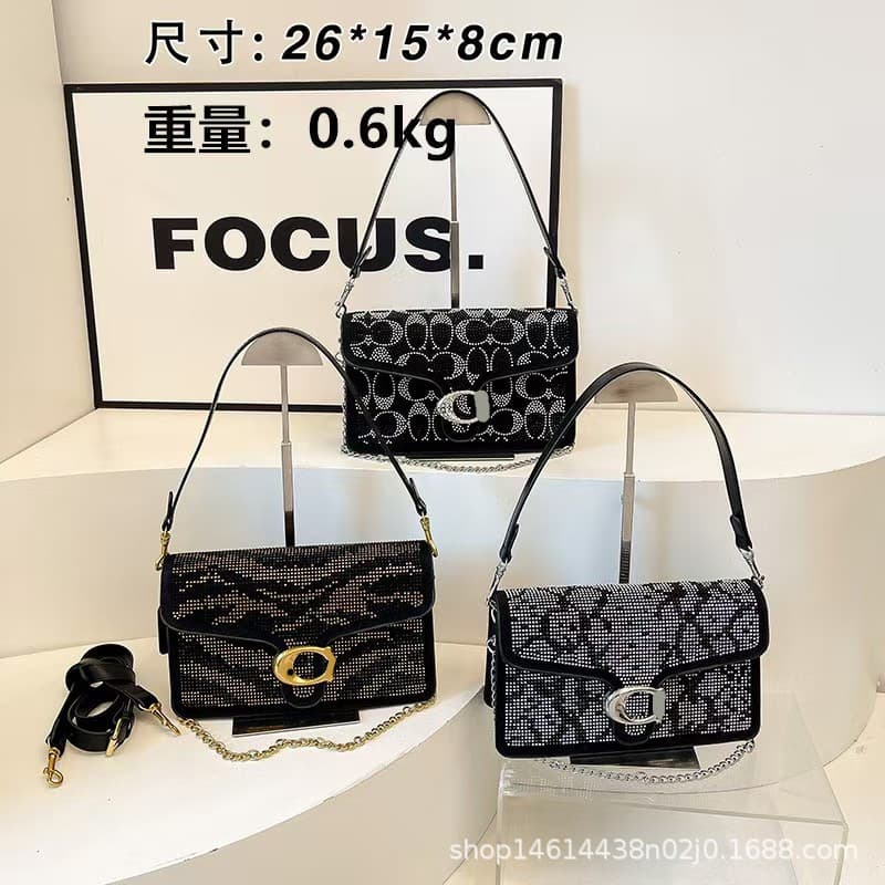 Foreign trade street new fashion women's bag with full diamond hot diamond letters crossbody bag shoulder handbag small square bag women's bag