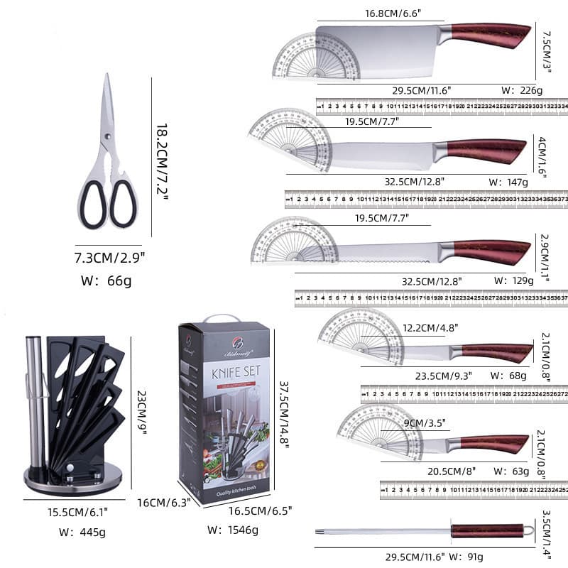 Hollow Handle 8-Piece Knife Set with Acrylic Rotating Knife Block, Stainless Steel Kitchen Knife Set Wholesale