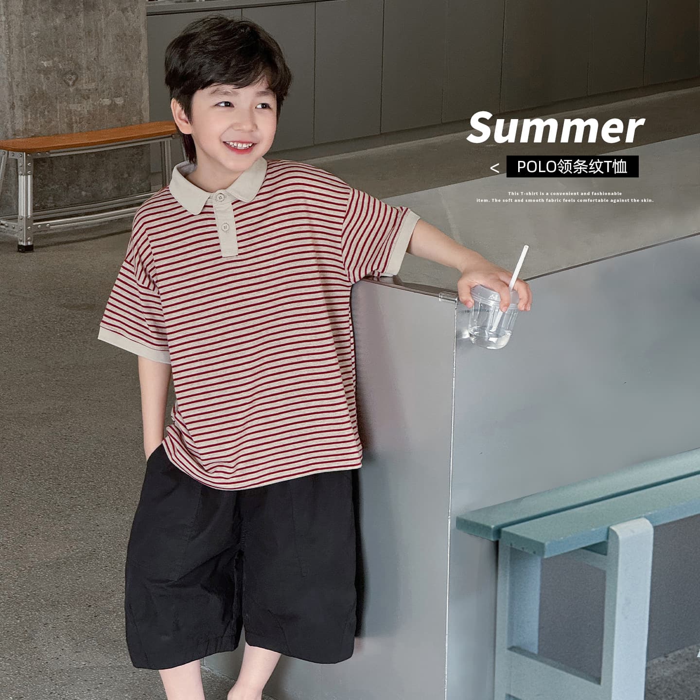 Tongku 2026 boys summer new Korean style striped medium and large children's short-sleeved T-shirt versatile lapel children's POLO shirt