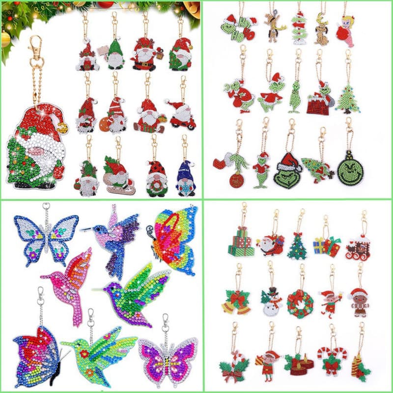 Diamond Painting Butterfly Hummingbird Keychain Diamond Art Snowflake Diamond Painting Keychain Christmas Hook Decoration