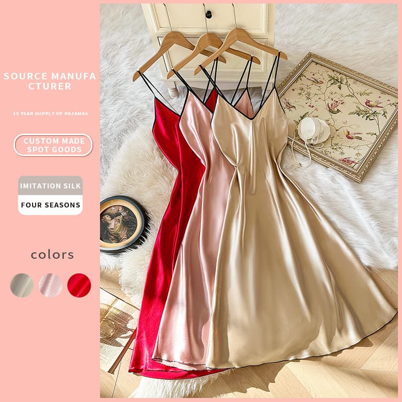 New Style Pure Desire Style High-End Pajamas for Women, Ice Silk Sexy Ladies' Home Wear, Imitation Silk European and American Style Camisole Dress