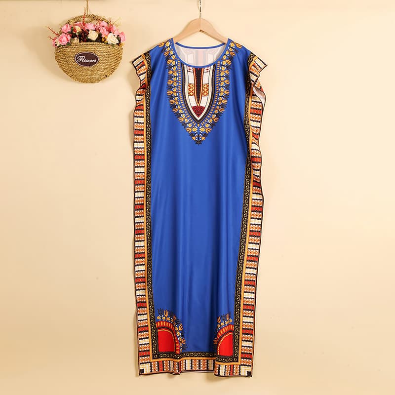 Export Summer African Long Dress for Girls Round Neck Sleeveless Kids Gown Loose Retro Vest Dress Robe