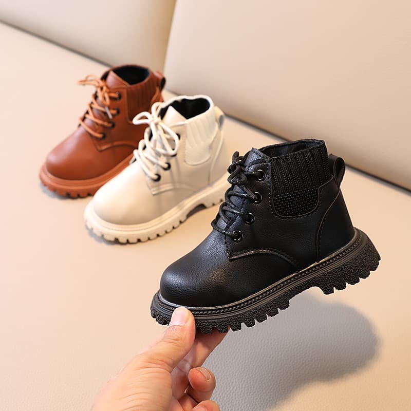 Children's Shoes, Kids' Boots, Boys' British Leather Boots, Girls' Short Boots, Baby Shoes, Kids' Winter Styles with Velvet Lining