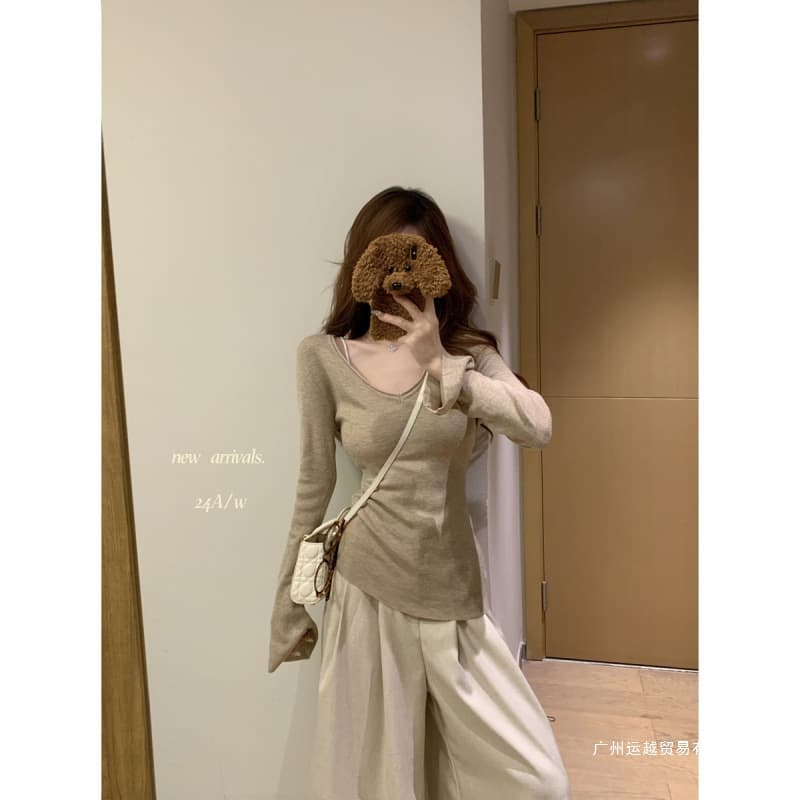 Actual shot and real price Spring Korean style V-neck slimming 6 wool sweater versatile bottoming sweater top for women