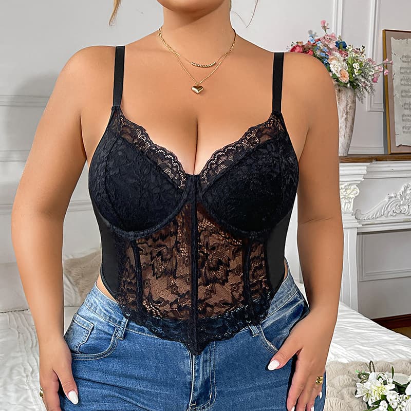 Cross-border Amazon US/EU Plus Size Women's Lace Bra, Extra Large Size, Underwire, Boning, Strappy Vest Style