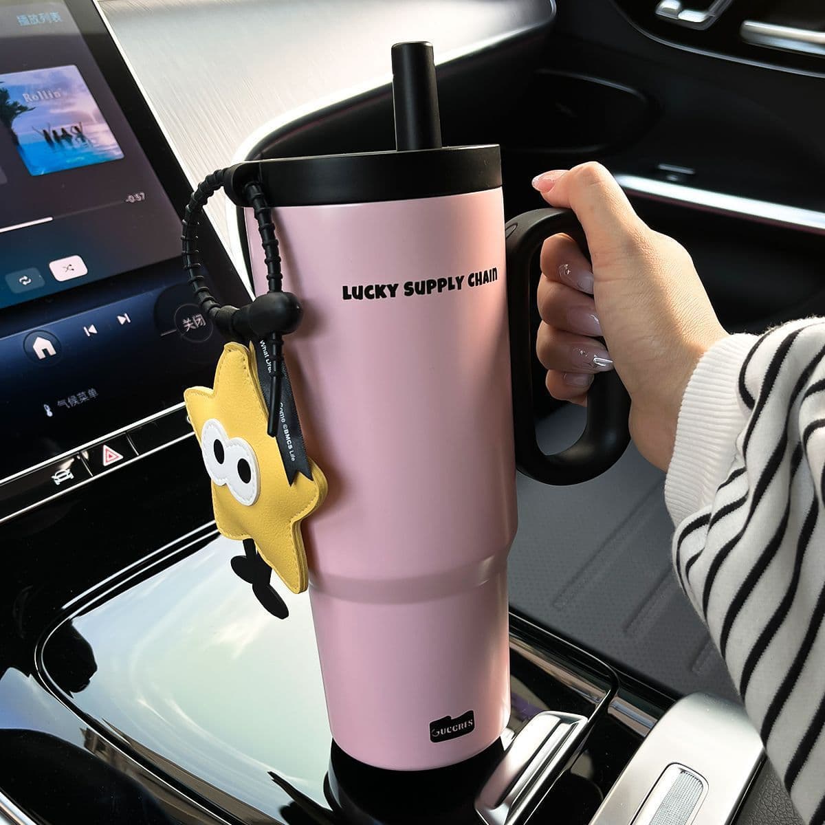 New 316 stainless steel thermos cup, cute large-capacity water cup, straw water cup, car-mounted portable ice tyrant