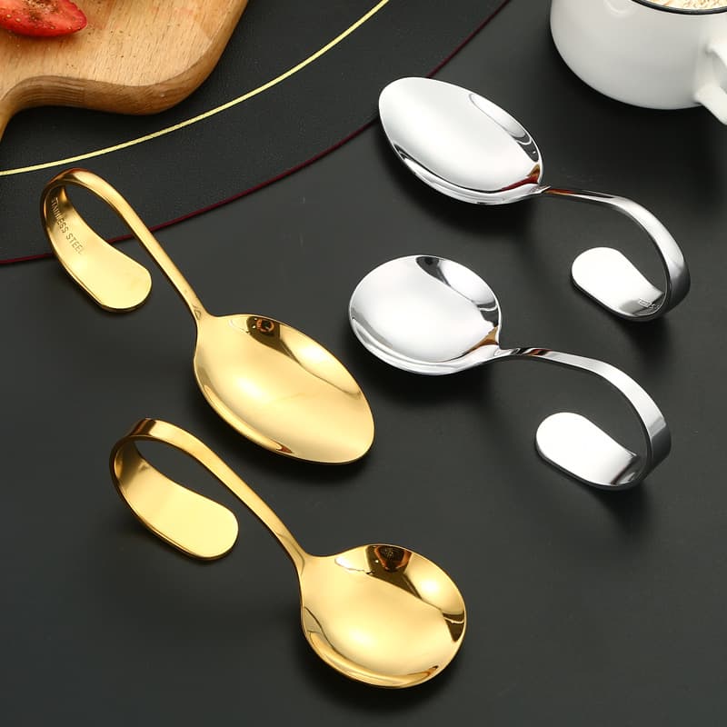 Cross-border stainless steel molecular cooking spoon round spoon pointed spoon curved handle spoon creative special-shaped spoon golden hotel Japanese style