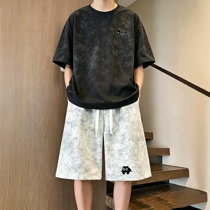 2026 Summer New Tie-Dye Short Sleeve Set T-Shirt Men Tie-Dye Bermuda Shorts Trendy Cool Fashion Menswear