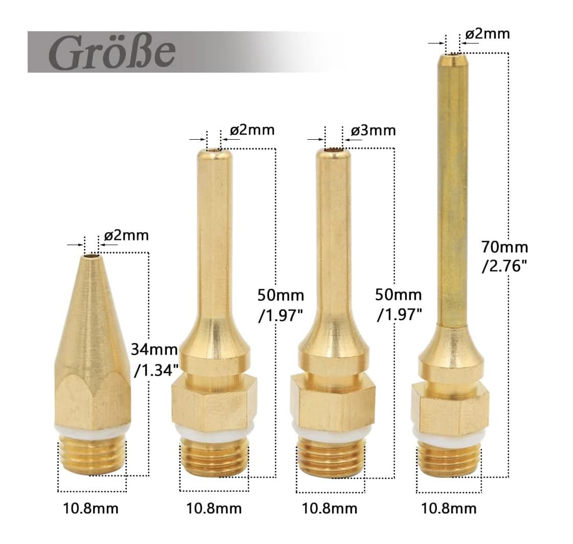 Extended Hot Melt Glue Gun Nozzle, Fine Hole Small Hole Nozzle 1mm Wide Flat Tip, Universal Brass Pointed Nozzle Accessory
