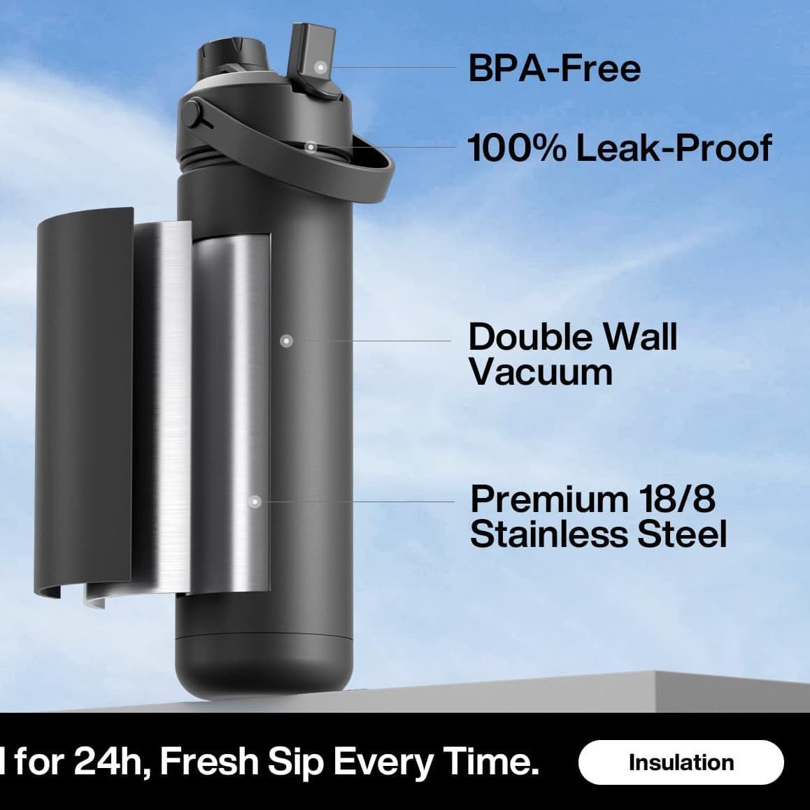 Amazon 304 stainless steel portable space kettle large capacity car thermos cup portable double drink sports kettle