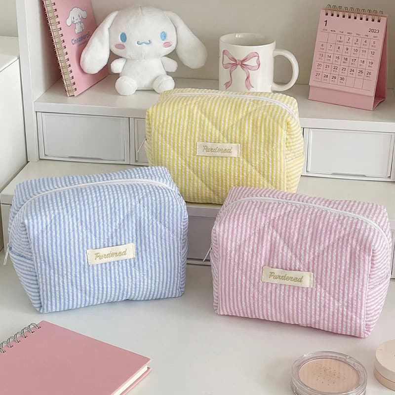 Cross-border candy striped tofu bag macaron ins style sundries storage bag large capacity cute plaid cosmetic bag