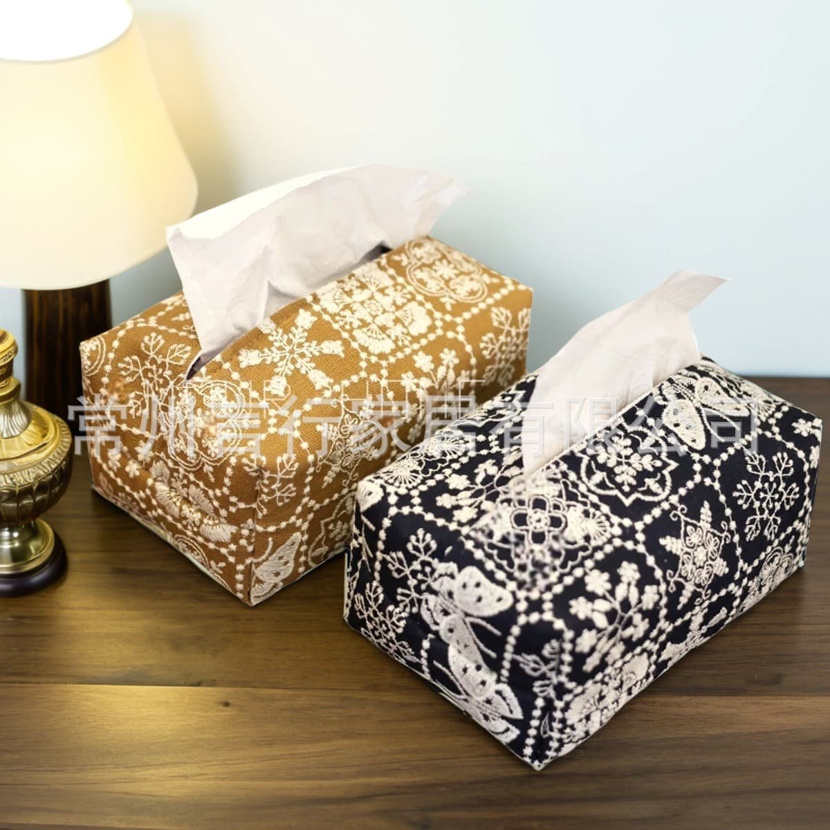 Mid-century modern pure cotton embroidered tissue box for living room, home coffee table, or car, geometric tissue cover.