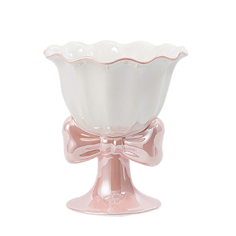 High-Aesthetic Pearl Glaze Bow Ice Cream Ceramic Goblet Creative Design Home Drinking Cup for Women