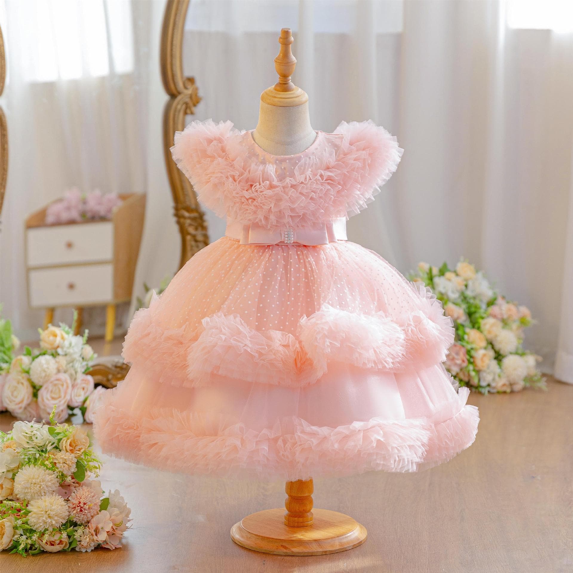 European and American New Style Girls Princess Dress Stage Performance Dress Baby Birthday Tutu Cake Dress Kids Dress