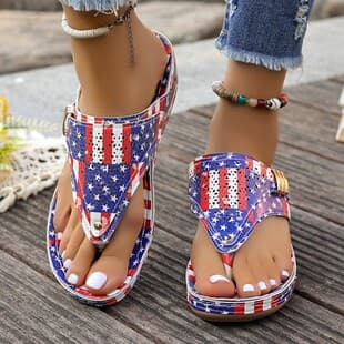 Cross-border Large Size Flip Flops Women 2026 Summer New Flag Print Flip Flops Women TEUM Hot Sale In Stock