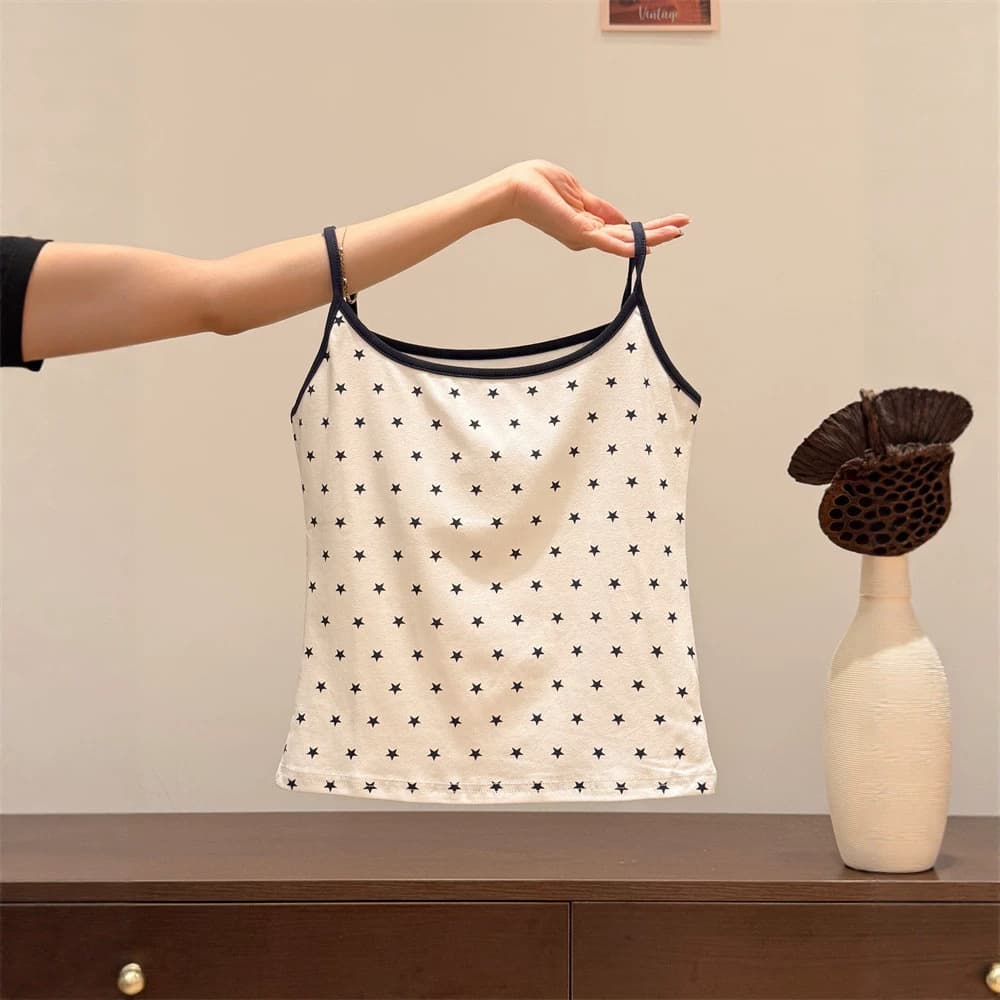 American retro star print contrasting edge camisole women's 2026 summer new style beautiful back inner wear outer top