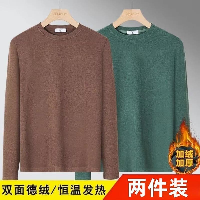 Men's Autumn/Winter Velvet Base Layer Shirt, Fleece-Lined and Thickened, Black/Dark Gray, Slim-Fit Long-Sleeve T-Shirt
