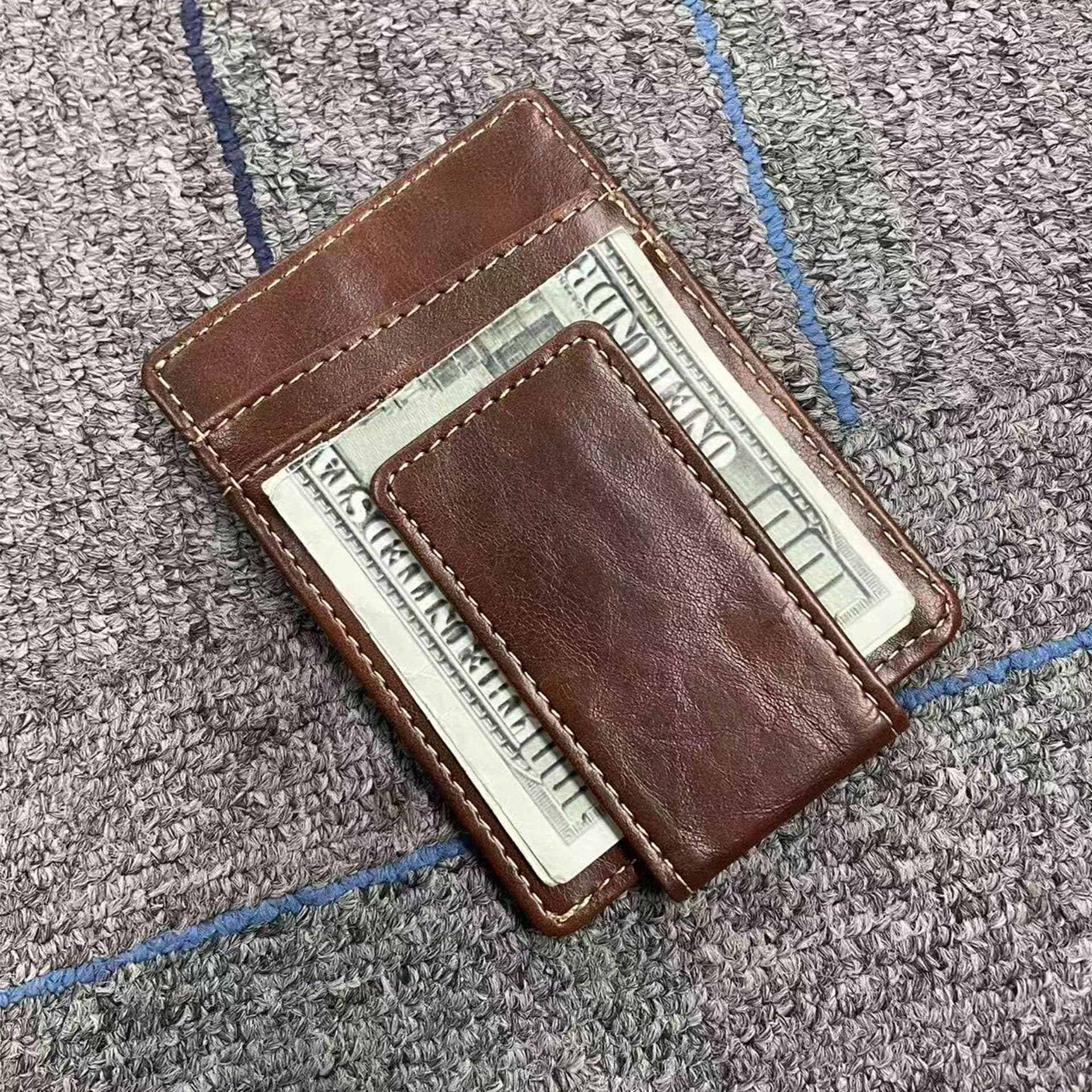 New Leather Men's Wallet, Multifunctional Short Magnetic Buckle Wallet, Dollar Bill Holder, Card Holder, Logo Can Be Printed